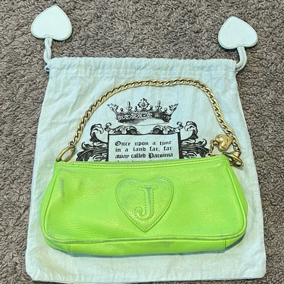Juicy Couture Y2K VINTAGE Neon Green small bag with Gold Chain